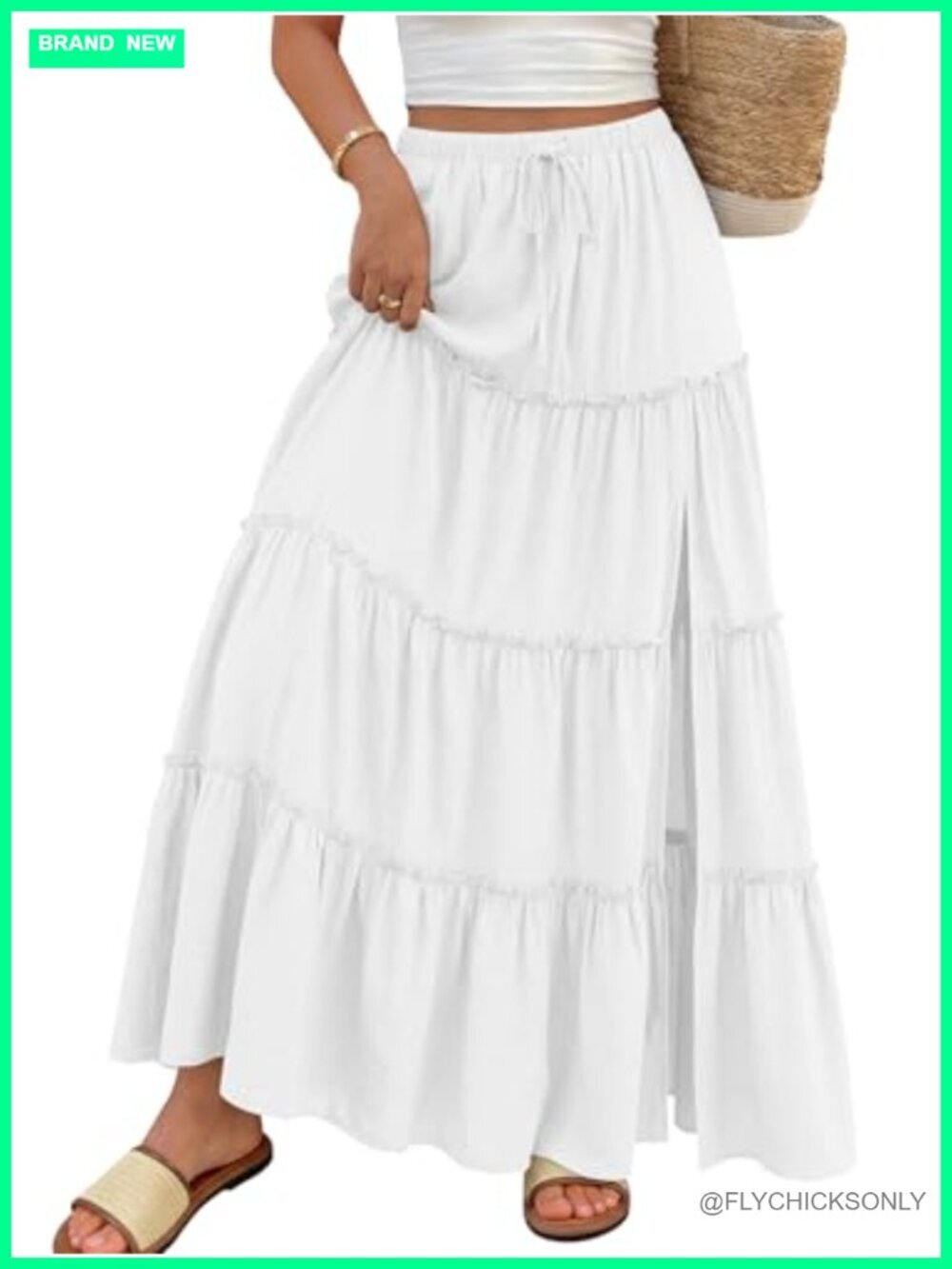 Flowy Maxi Skirt with High Slit, A-Line Boho Skirt, Pockets, Rayon Blend